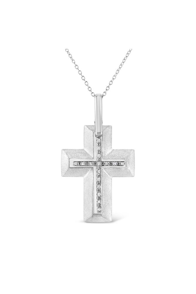 Prong-Set Diamond Accent Bold Cross Necklace